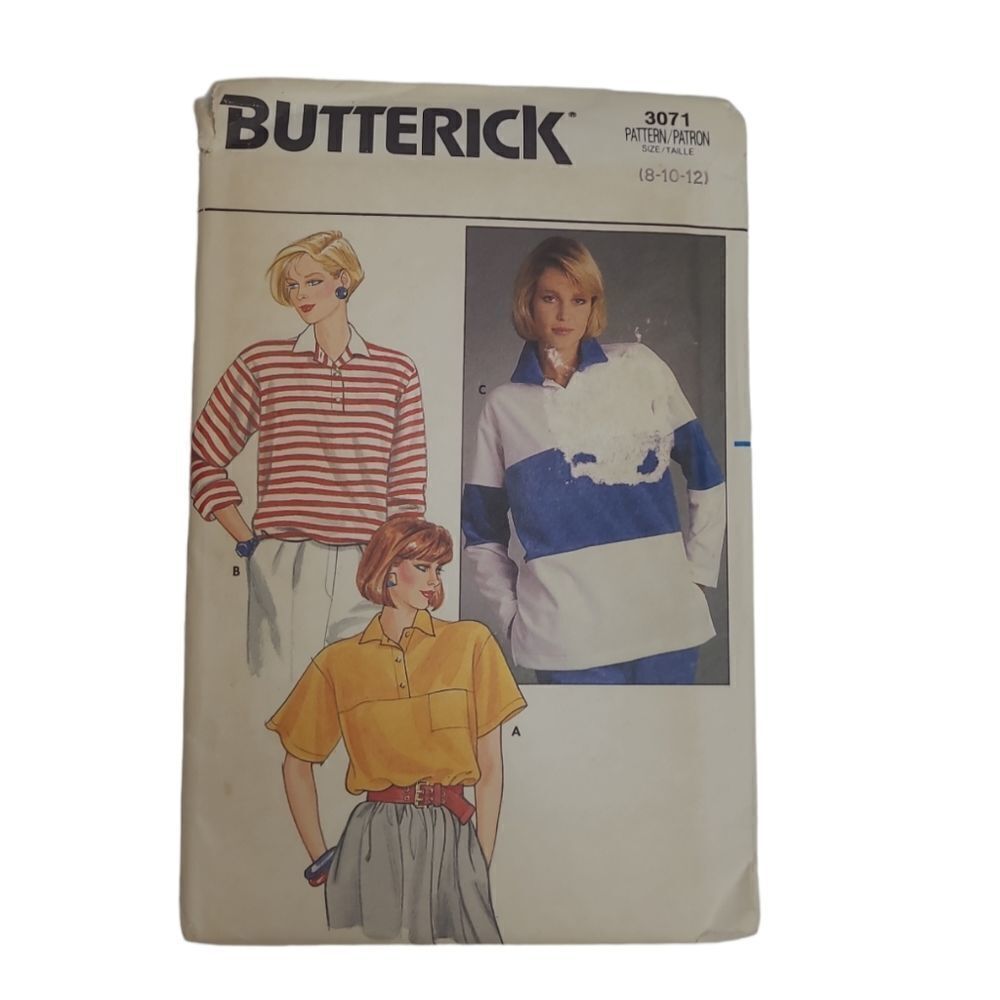 VINTAGE 80s Butterick jersey polo‎ shirt pattern oversized boxy 3071